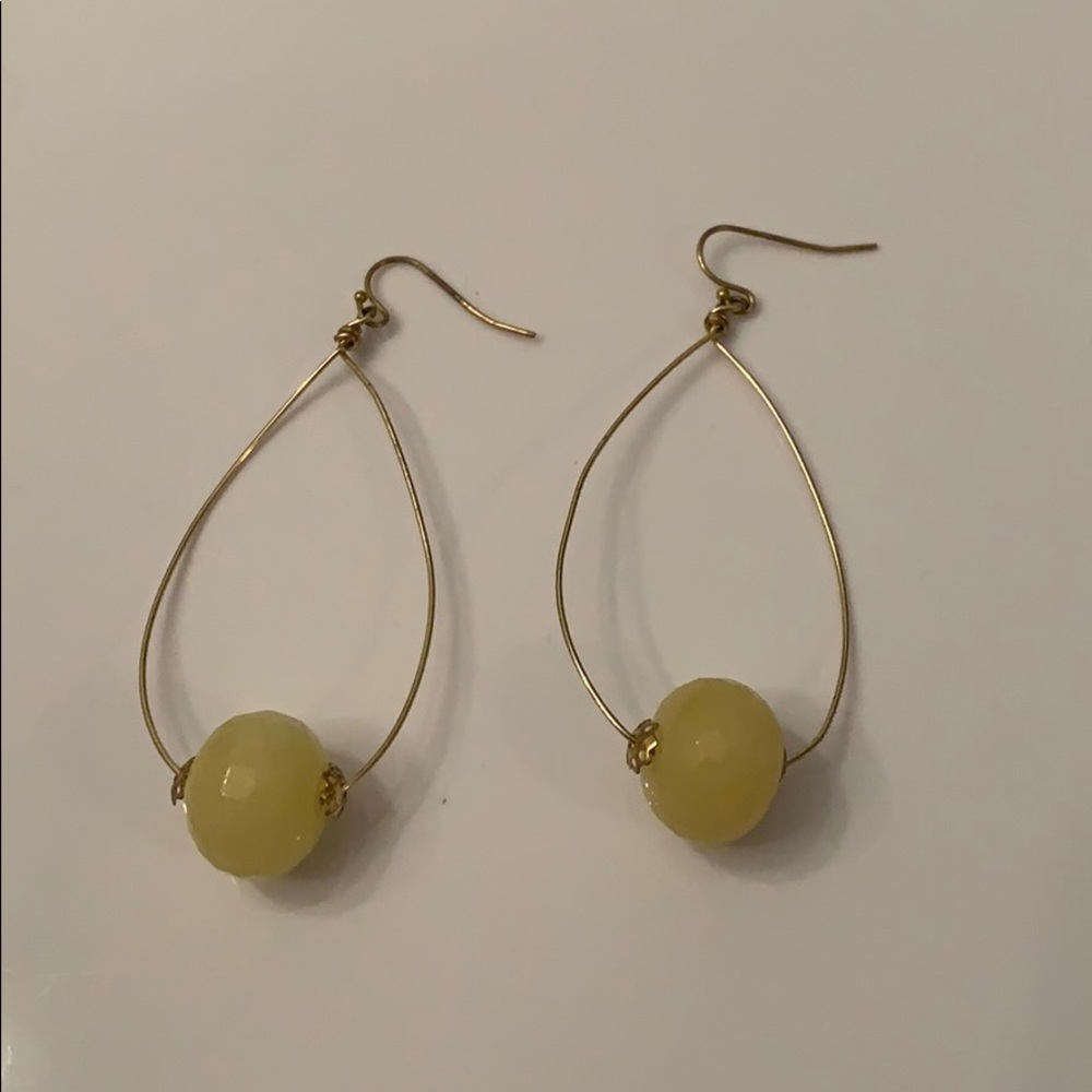 Gold with yellow ball hanging earrings